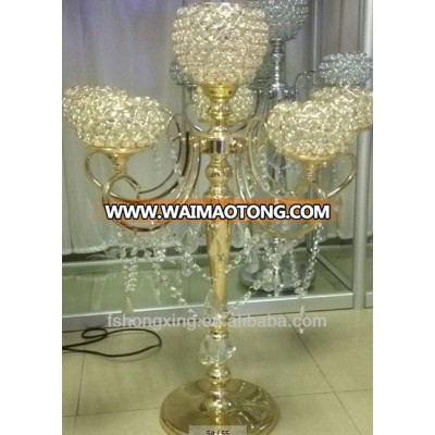 Cheap gold wedding crystal ball candelabra for weddings