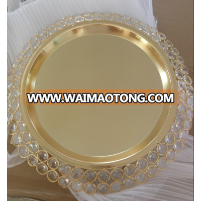 hot sale elegant gold crystal bead charger plates for weddings and event party decoration