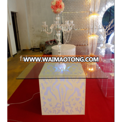 new design white square led wedding dining table