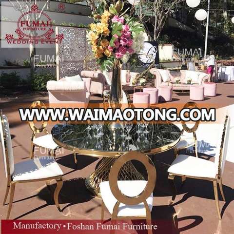 wedding mirror glass stainless steel dining table round made in foshan